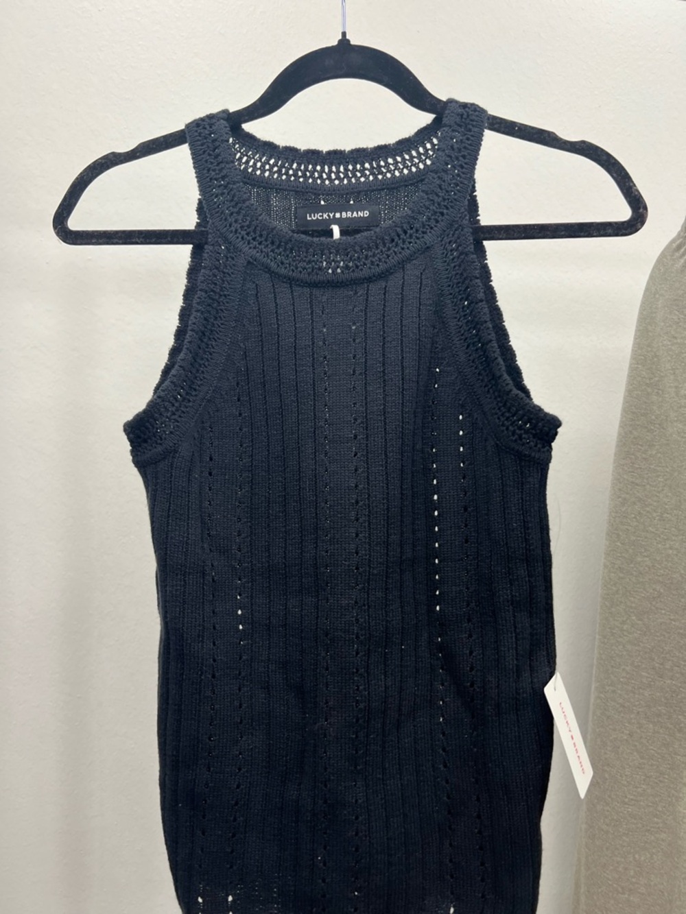 Lucky Brand Black Ribbed Crochet-Trim Tank